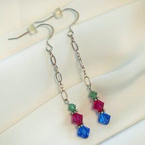 Green, Pink, and Blue Crystal Bead Earrings